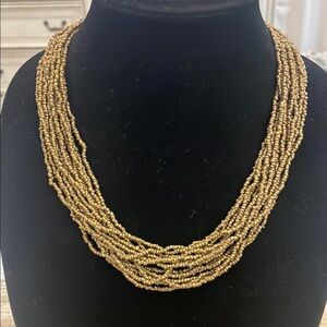 Vintage Gold Tone Multi Layered Seed Beaded Statement Necklace